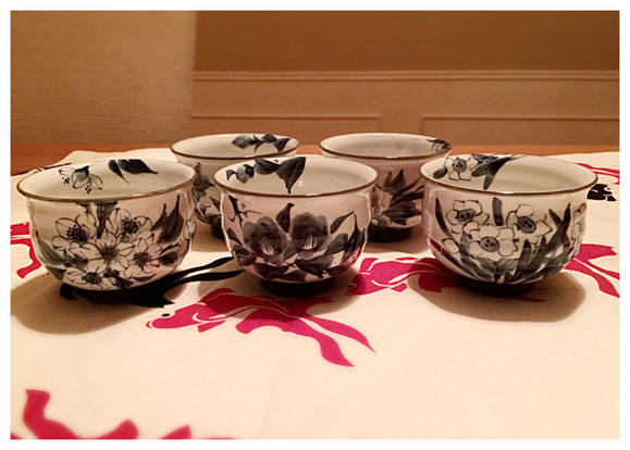 ITEM #16: NEW HAND PAINTED TEA CUPS FROM JAPAN  (VALUE $200)