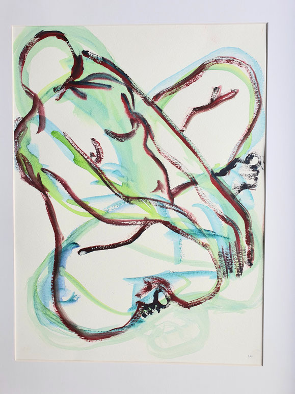 Schneidersitz schräg            Aquarell von Maya Franzen    www.kunst-werk-niederbayern.com