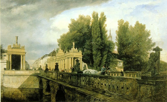 Eduard Gaertner, Königsbrücke und Königskolonnaden, vom Ufer der Königsstadt aus gesehen, 1835, Stiftung Stadtmuseum Berlin