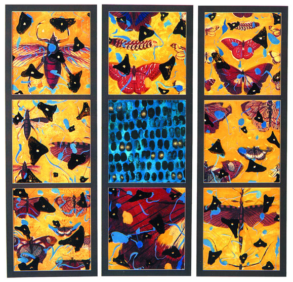 Animal-air, triptyque II, gouache sur papier et feuille d'or, 2002 ©Sylvie Lander