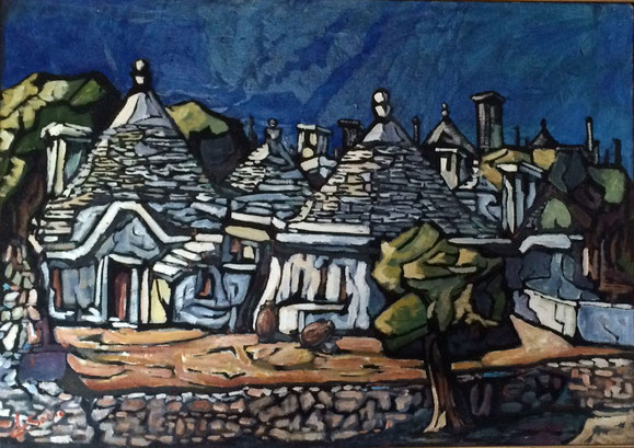 Trulli e capasoni, 1978.  Olio su tela cm. 70 x 50.
