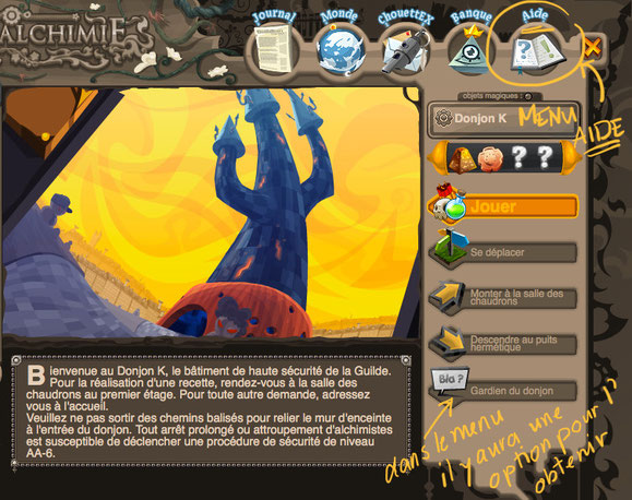 Voici une prise d'écran sur l'interface du jeu lorsqu'on clique sur "Monde" - Réponse pour la mission Mon grimoire, mon meilleur ami