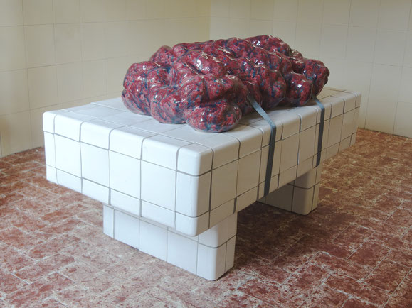 Kadaver, 2014/25, Ton, Glasur, Fliesen, Spanngurte, 80x118x66 cm