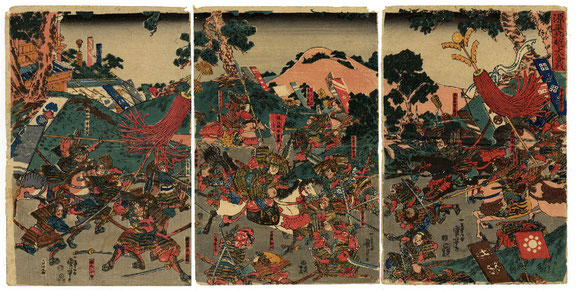 La gran batalla en el norte de la provincia de Echizen. Guerras Genpei.       Kuniyoshi Utagawa.