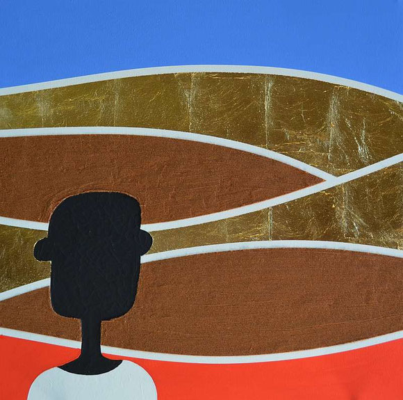 Nala in the Namib, ( by André Pilz )70 x70 cm, Acrylic, dutch-metal, Dune sand (Dune 45, Sossusvlei) on streched canvas