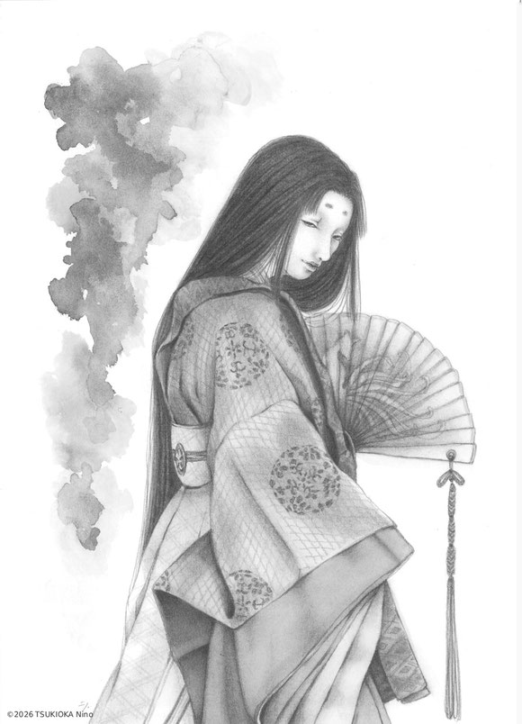 日本の妖怪「雪女（ゆきおんな）」を描いたアナログイラスト