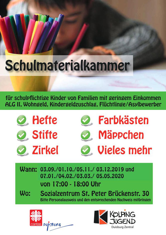 Öffungszeiten Schulmaterialkammer