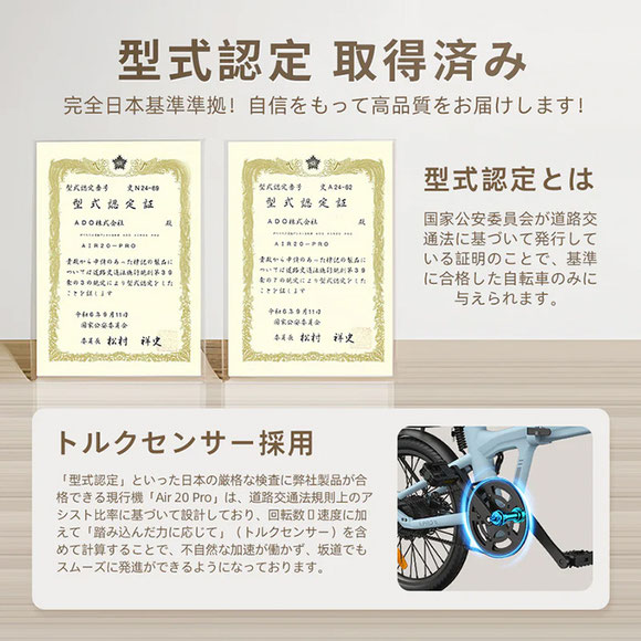 ADO Air 20 Pro 電動アシスト自転車 型式認定書類