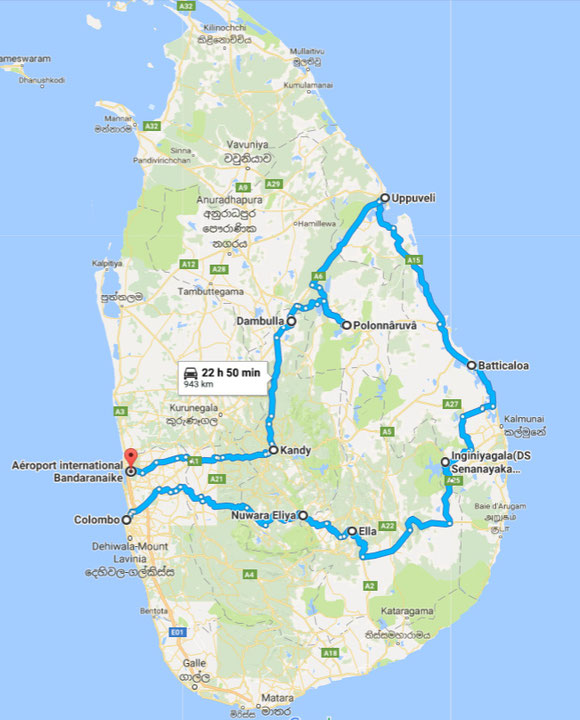 Itinéraire Sri lanka