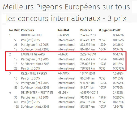 Performance du frère du 94510/07 , grand-père du pigeon mis en vente