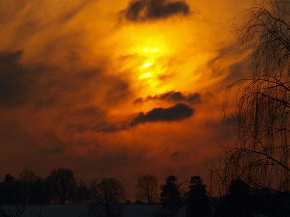 Sonnenuntergang im Winter in St. Johann Schwäbische Alb