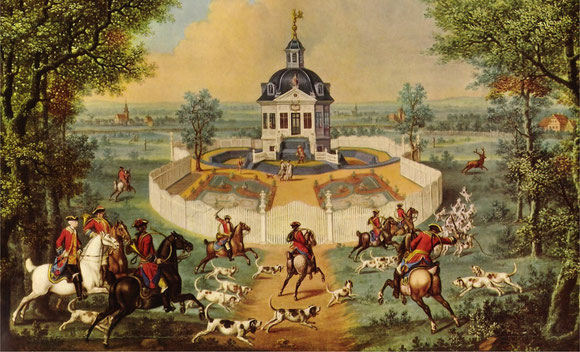 Parforcejagd an der Dianaburg. Gemälde von 1768 von Georg Adam Eger