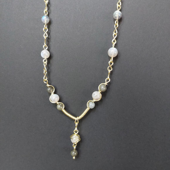 Collier labradorites spirales or fait main l' Arche de Jessica
