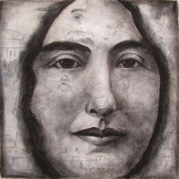 Retrato de Carmen de Burgos, 2014, grafito y carbón sobre papel, 33x33 cm.