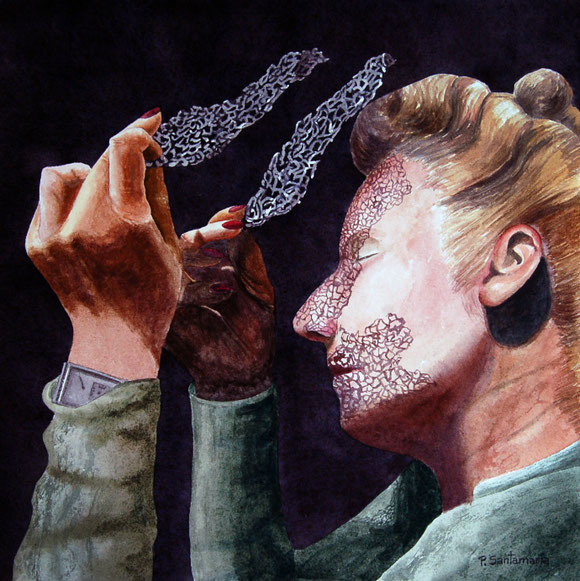 Lola Álvarez Bravo jugando con la luz, 2015, acuarela sobre papel, 33x33 cm.