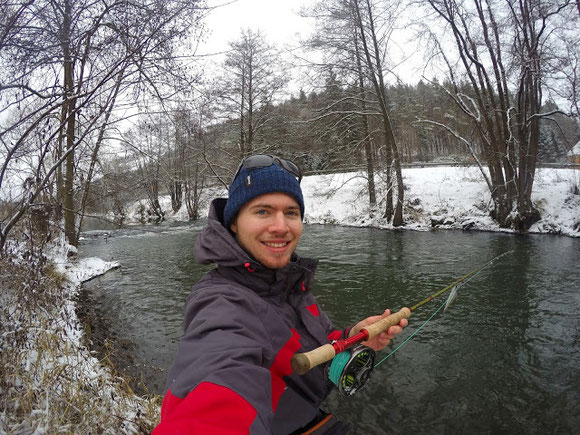 Pike fishing in winter with tube flies on a flyrod