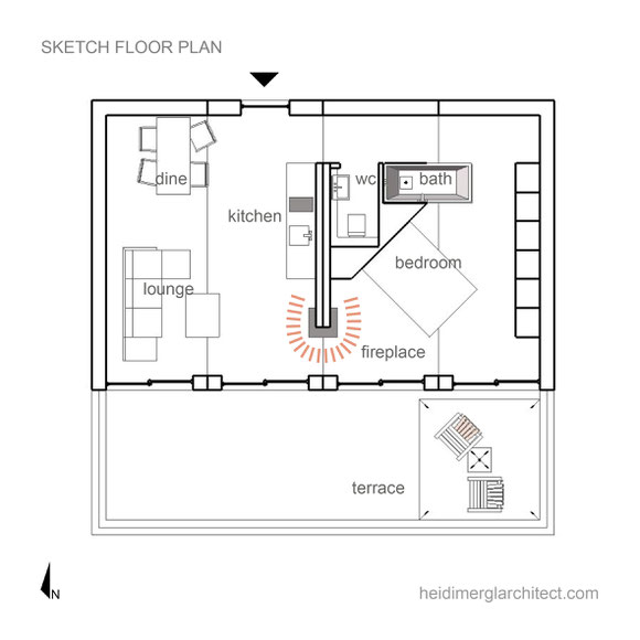 Timber Pre-Fab Home Floor Plan by Heidi Mergl Architect