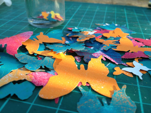 butterflies die cut from left over gelliprinted papers (made with my gelliplate)