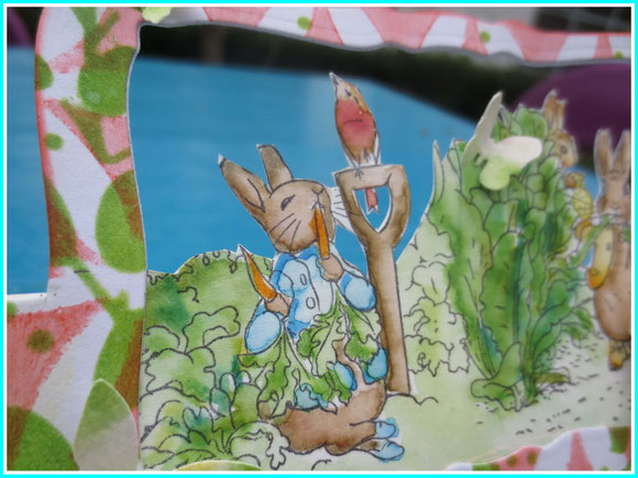 Peter rabbit flying easel card