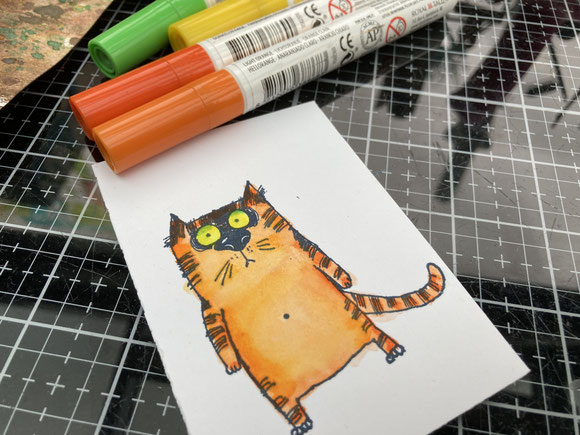 snarky cat, thin lits, sizzix, tim holtz, cat, cats, diecuts, ecoline markers