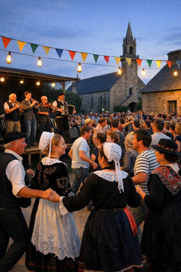 Bretonisches Fest-Noz, ein Musik- und Tanzfest in der Nacht