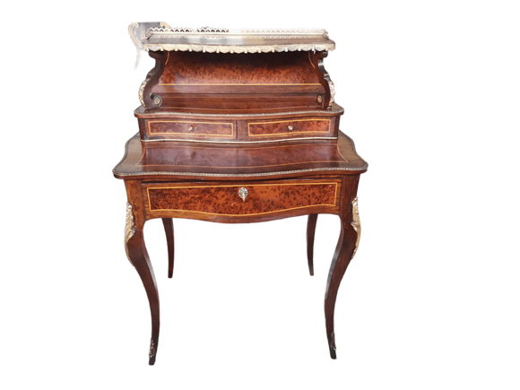 SCRITTOIO IN MOGANO E PALISSANDRO CON FILETTATURE E BRONZI EPOCA XIX SECOLO NAPOLEONE III FRANCIA RESTAURATO