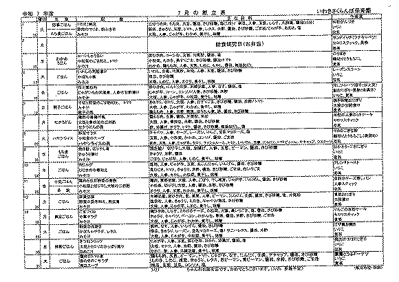11月の献立表