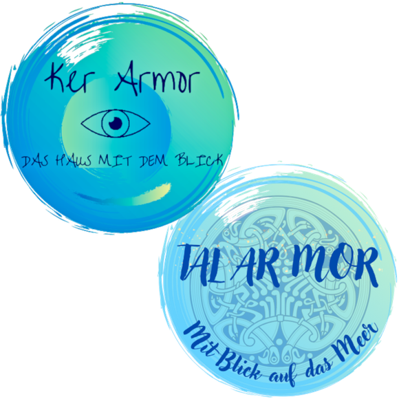 Die Logos von Ferienhaus Ker Armor, Ferienhaus Tal Ar Mor, Ferienhäuser mit Panorama Meerblick in Plouhinec, Cap Sizun, Bucht von Audierne, Bretagne
