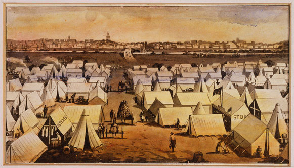 Canvas Town, between Prince's Bridge and South Melbourne in 1850s