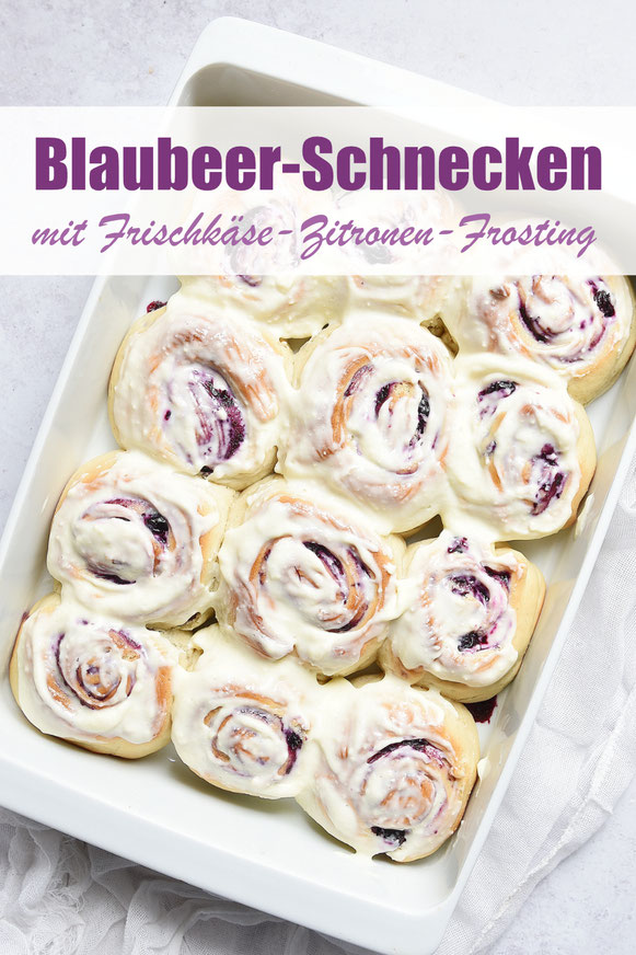 Blaubeer Schnecken aus dem Thermomix mit Frischkäse-Zitronen-Frosting, sommerliches Rezept, Backen, einfach und lecker, Blaubeeren, Heidelbeeren, Rezepte, vegan möglich