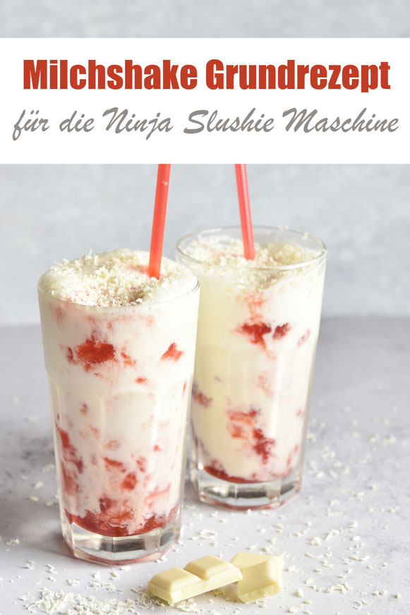 Milchshake Grundrezept für die Ninja Slushie Maschine aus Vollmilch und Vanillesoße, kann gepimpt werden mit Dessertsoßen und Sirups für verschiedene Geschmacksrichtungen wie Erdbeere, Kirsche, Banane, Kaffee, Pistazie etc.
