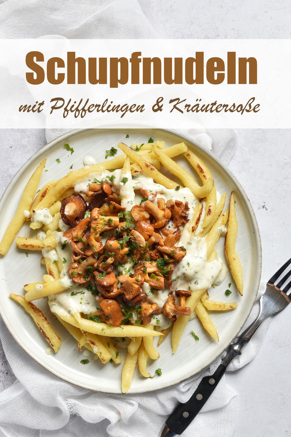 Pfifferlinge in Kräuter-Sahne-Soße mit gebratenen Schupfnudeln, Soße aus dem Thermomix, Pfifferlinge aus dem Airfryer oder der Pfanne, schnell und einfach gemacht, mit Trick zum Waschen der Pilze, Express-Rezept, Familienküche, einfach und lecker