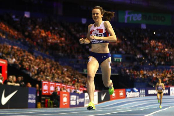 Laura Muir ganando los 1000m en el Gran Premio Indoor de Muller en Birmingham (Getty Images) © Copyright