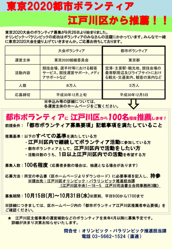 東京2020都市ボランティア募集チラシ