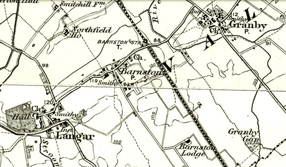 Map of 1899 showing Barnstone Station (spelled without an 'e' - click to enlarge .