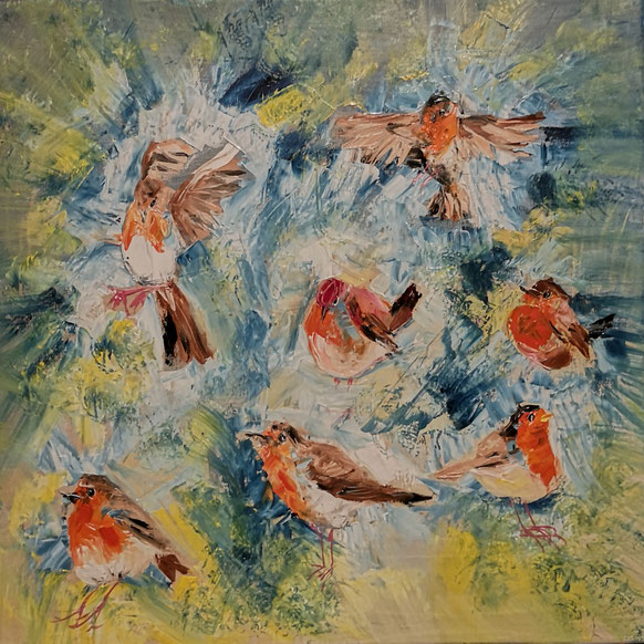 50. A lot of robins met palletmes 50x50 cm XXX