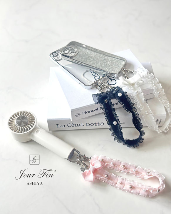 JourFin　ジュールフィン　ラブリボン　LoveRibbon　リボン　リボン教室　リボン教室芦屋　リボンレッスン　リボンワーク　リボン資格　リボン資格取得コース　フリルハンドルストラップ　ハンドルストラップ　スマホストラップ　リボンレッスン　木馬リボン　ワークショップ　百貨店販売　