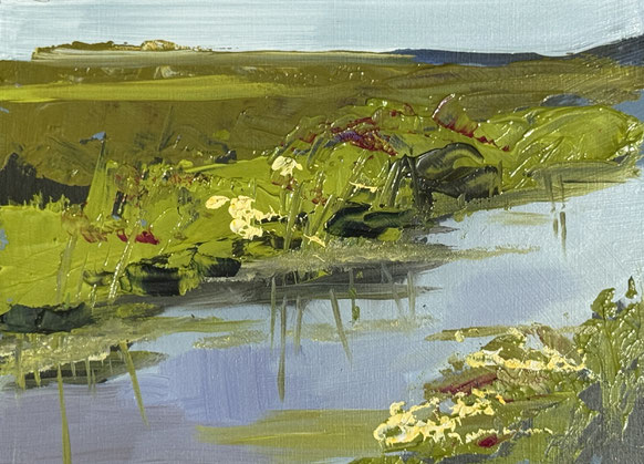 Fries slootje, oil on wood 13x18 cm. Plein air holiday sketch in Friesland