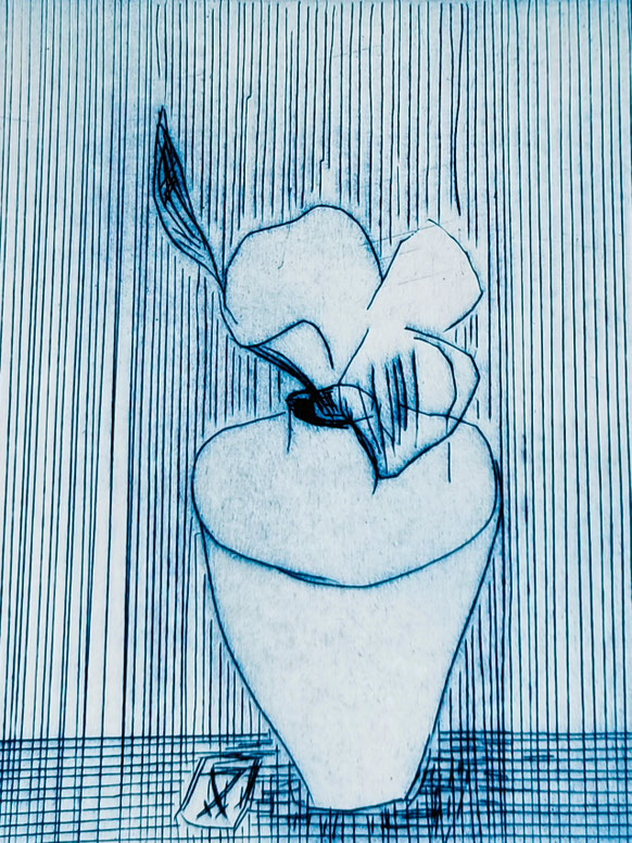 DIPLADENIA & MEISSEN PORCELAIN IN BLUE I | 2026 | 29,7 x 21 cm | drypoint on handmade white paper by Aquari Paper | edition: 3