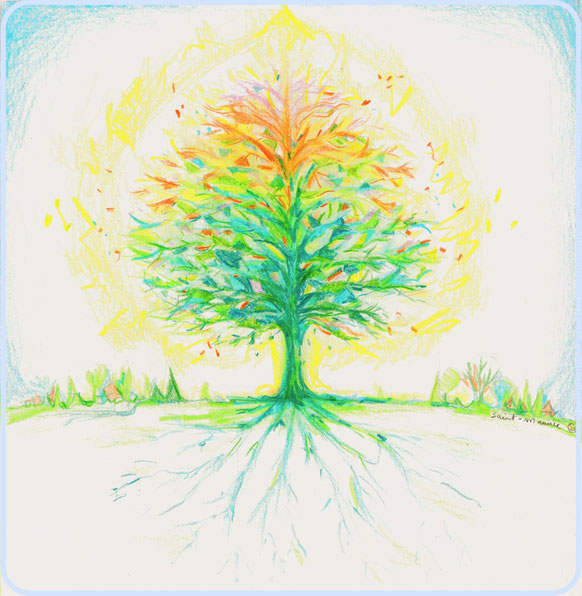 severine saint-maurice, les cercles de lumiere, illustration bien-être, dessin bien -être, dessin spiritualité, vente achat dessin peinture, oeuvre originale, illustration enfant, papier canson, arbre, arbre de vie