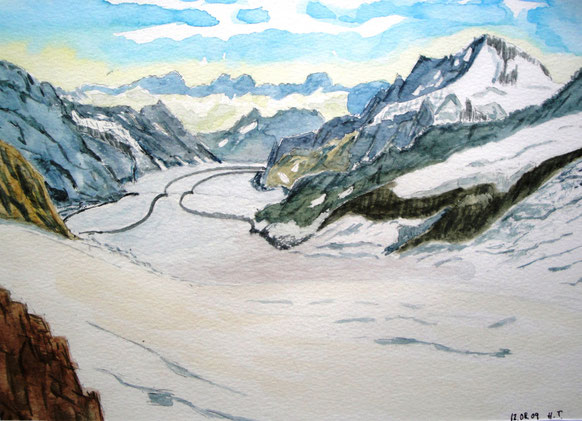 Foto: hanstribolet.jimdo.com Inhalt: Aquarell Berge, Aletsch, Jungfrauregion live watercolor