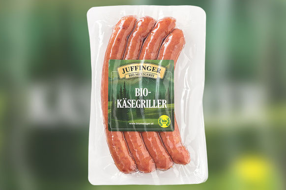 BIO-Käsegriller von der BIO Metzgerei Juffinger: fein-würzig, saftig, mit zart-schmelzenden BIO-Käsestücken