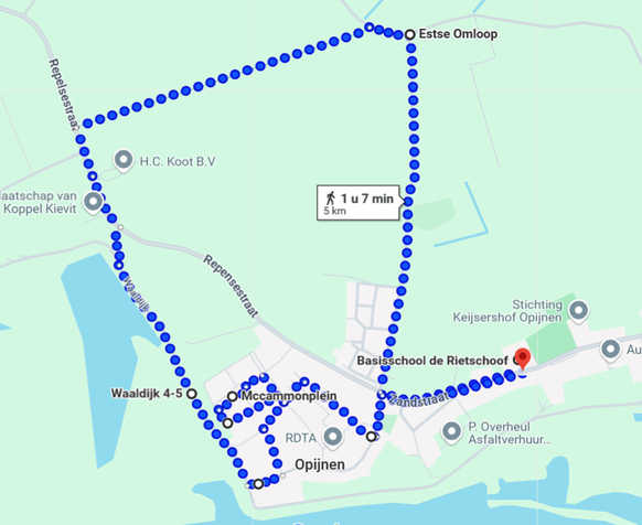 Route Opijnen mits de dijk is geopend