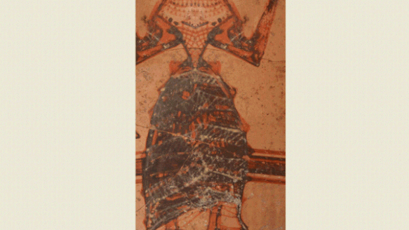 Vase mycénien représentant une femme (une déesse ? une princesse ?) habillée avec des vêtements mycéniens. Crédit : Peter M. Fischer