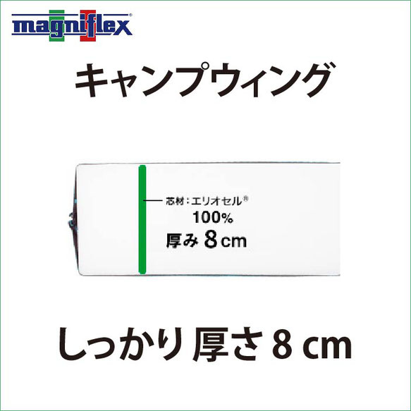 屋外でもしっかり支えて、快適に眠れる厚さ８ｃｍのマニフレックス独自の高反発素材「エリオセル」。