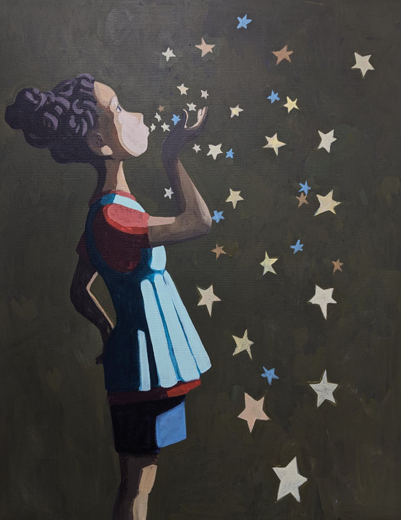 girl with stars - Acryl auf Leinwand, 100x80cm, 2019