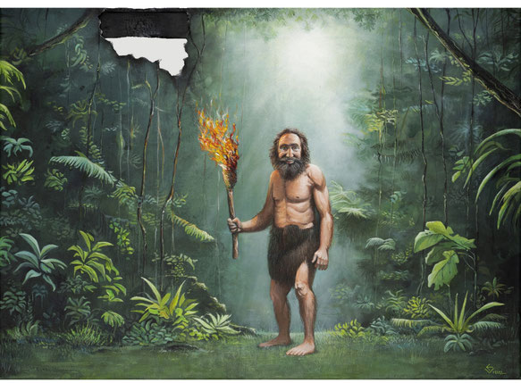 painting, peinture contemporaine, colors, fun, feu, extincteur, préhistoire