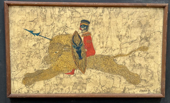 Henri Hecht Maïk (1922-1993) le chasseur, 1965 huile sur isorel, signée et datée,  28 x 47 cm  expose à la galerie agnes Thebault, Paris