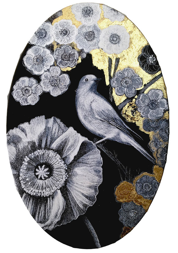 Giardino persiano, disegno a penna e tecnica mista su tela, cm 30x20, 2023