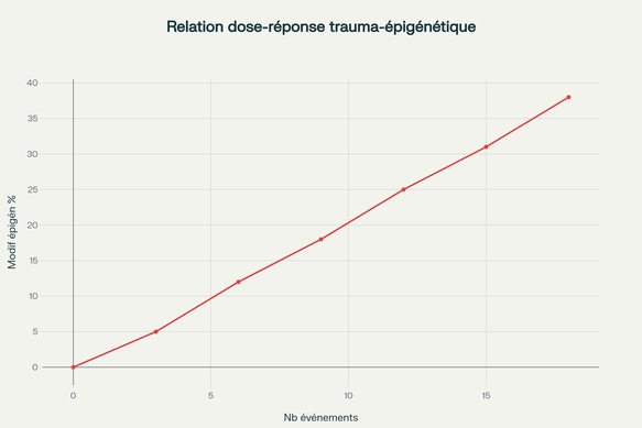 Relation dose-réponse : plus le nombre d'événements traumatiques augmente, plus les modifications épigénétiques s'accumulent